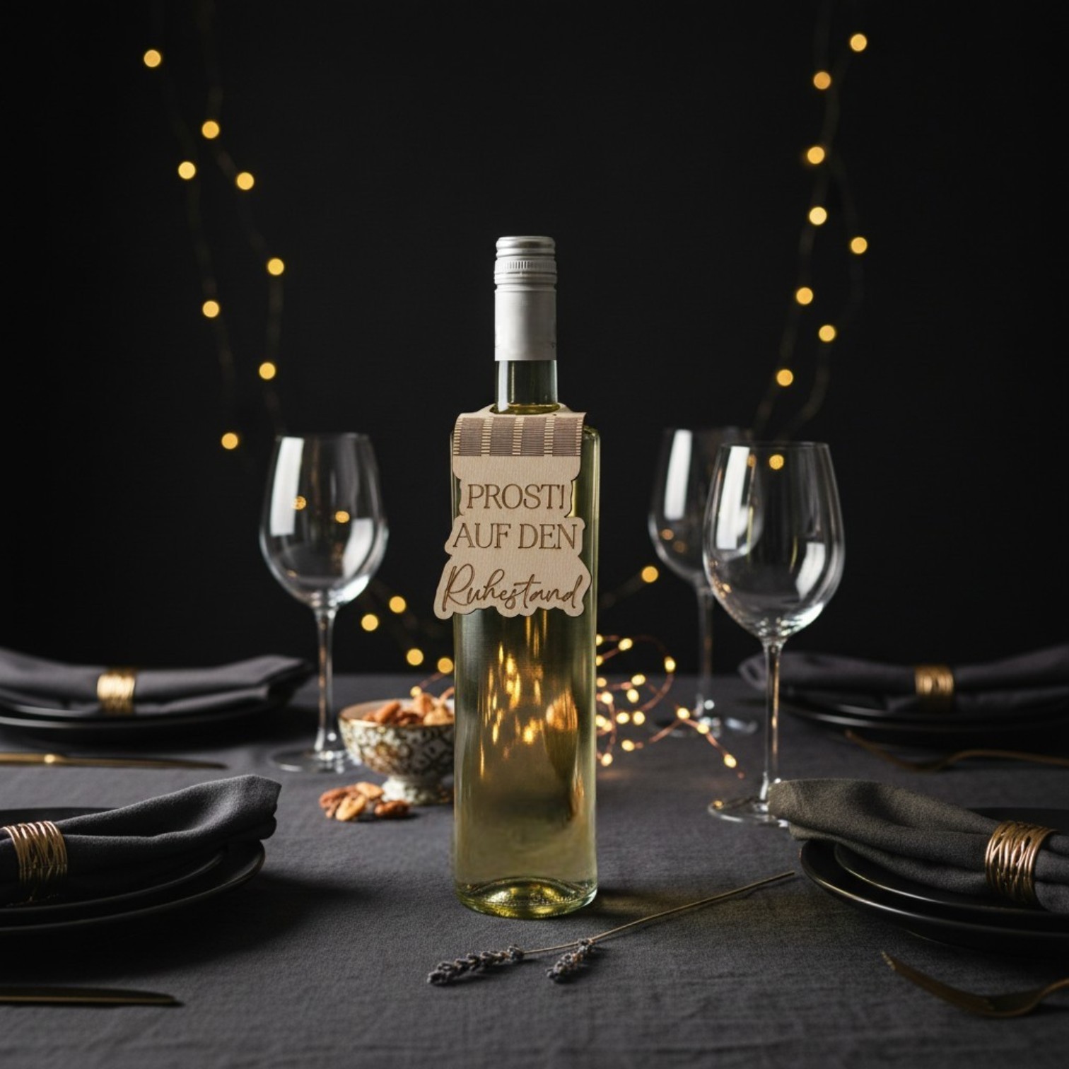Flaschenanhänger Ruhestand aus Birkenholz – Passt gut zum Ruhestand – Geschenk für Wein & Sekt – Holzanhänger Lasergravur